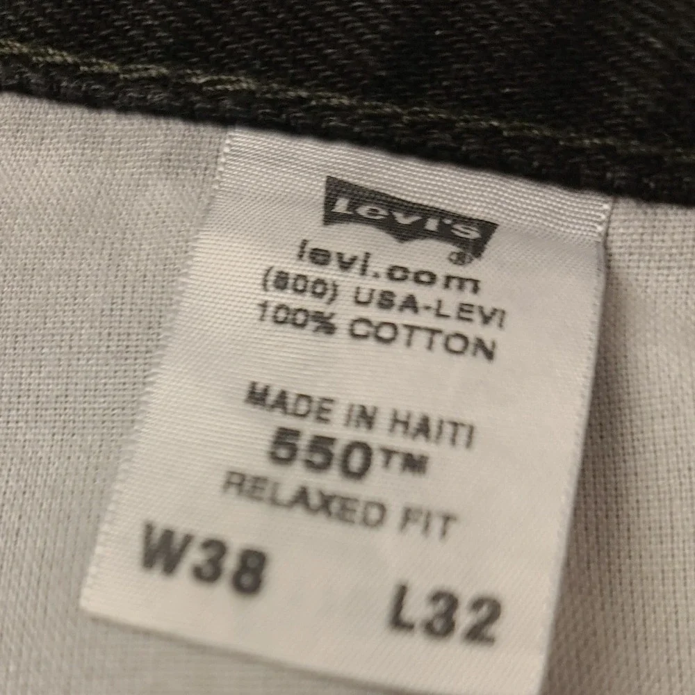 Levis 550 Relaxed Fit Black Denim‎ Jeans Mens 38x32 Pants Five Pocket Zip Fly